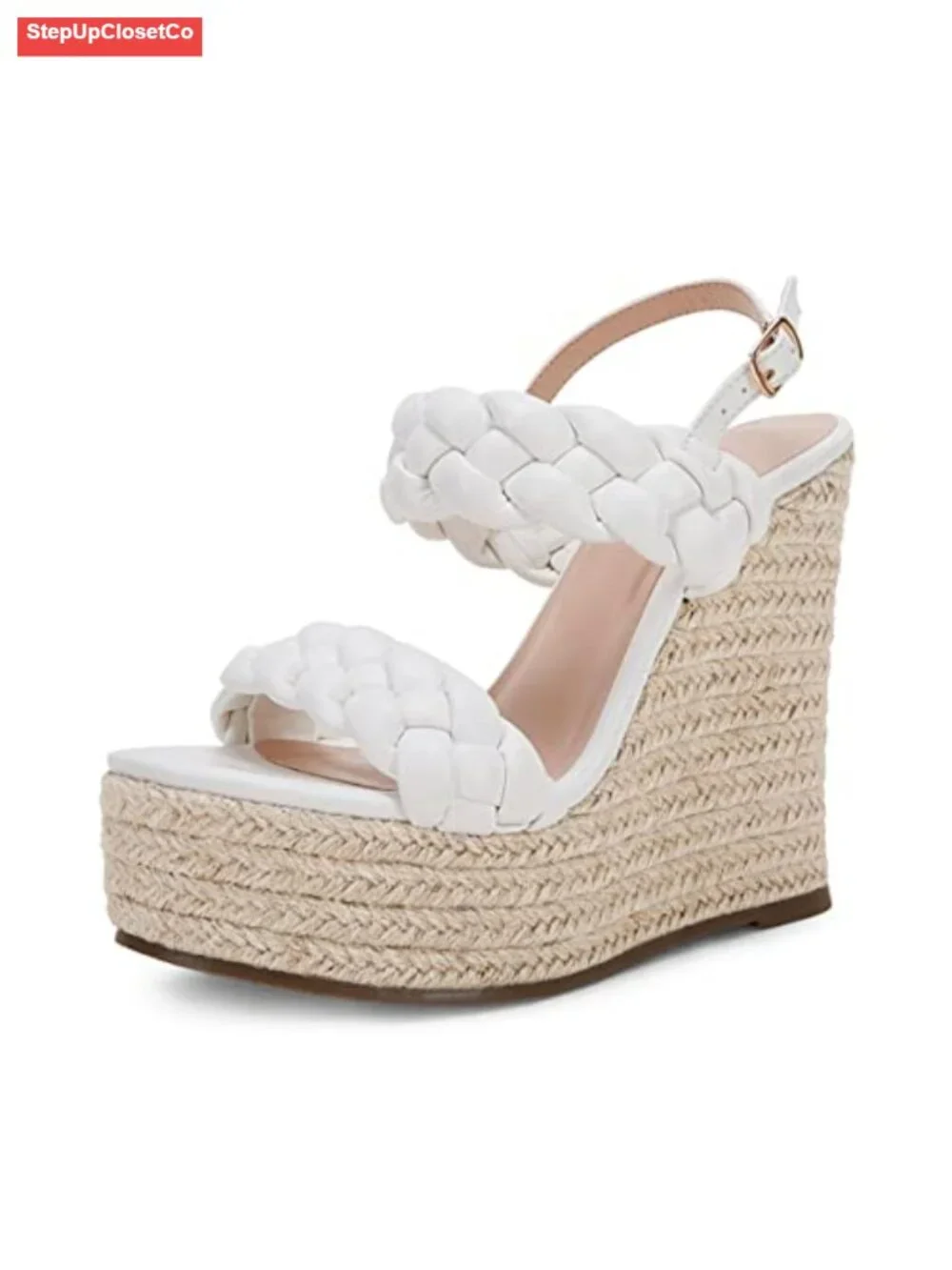 Braided Espadrille Platform Wedge Sandals Open Toe Ankle Buckle